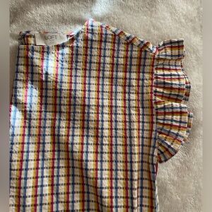 LOFT Multicolor Plaid Ruffle-Sleeve Dress